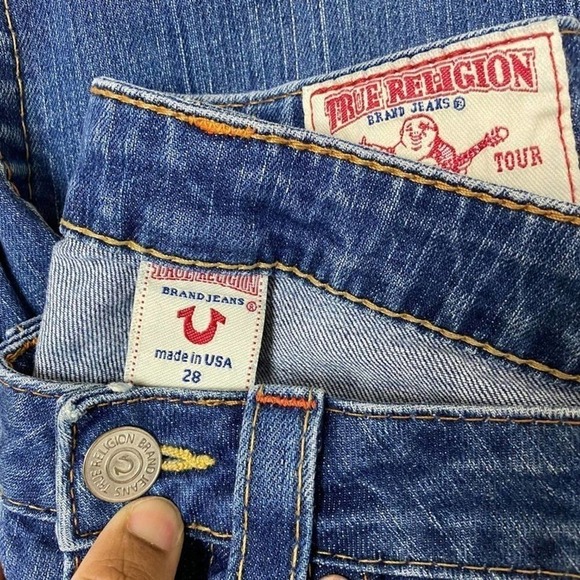 True Religion Light Wash Blue Denim Straight Jeans Size 28 - Picture 7 of 12